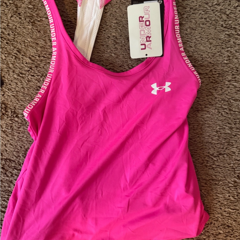 NWT Girls Under Armour Bright Pink Tank Top